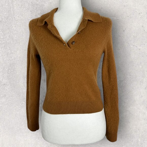 Aritzia 100% Cashmere Brown Polo Sweater Womens Size Medium Chestnut Knit Boho M - Picture 9 of 16